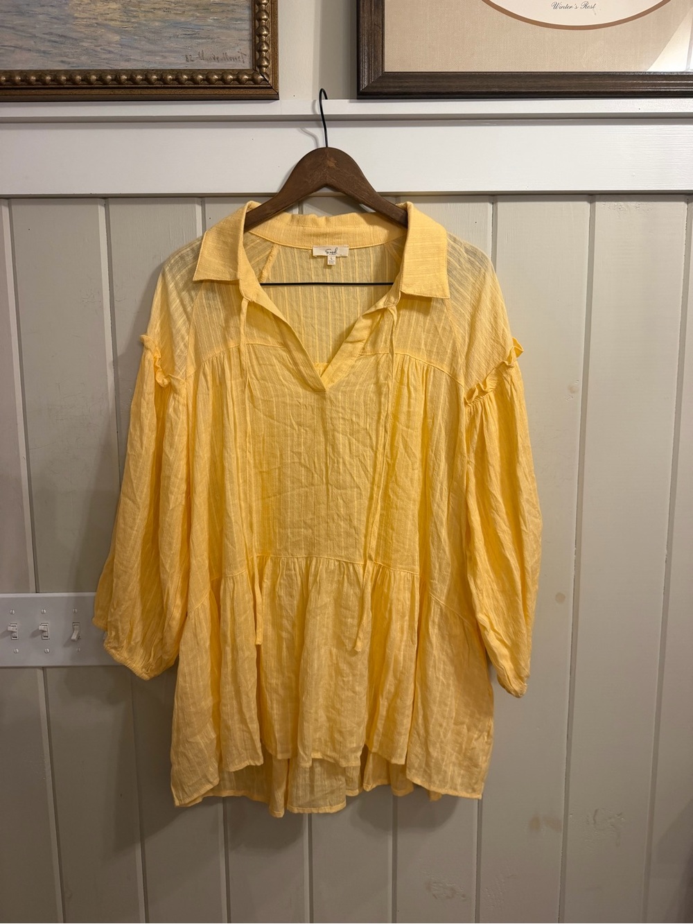 easel Lightweight Orange Yellow Peasant Tunic Top, Pockets, Size Large, NWOT